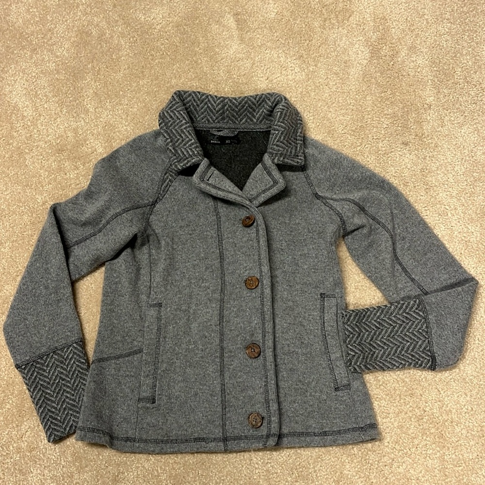 Cute PRANA cardigan button up sweater, gray women XS